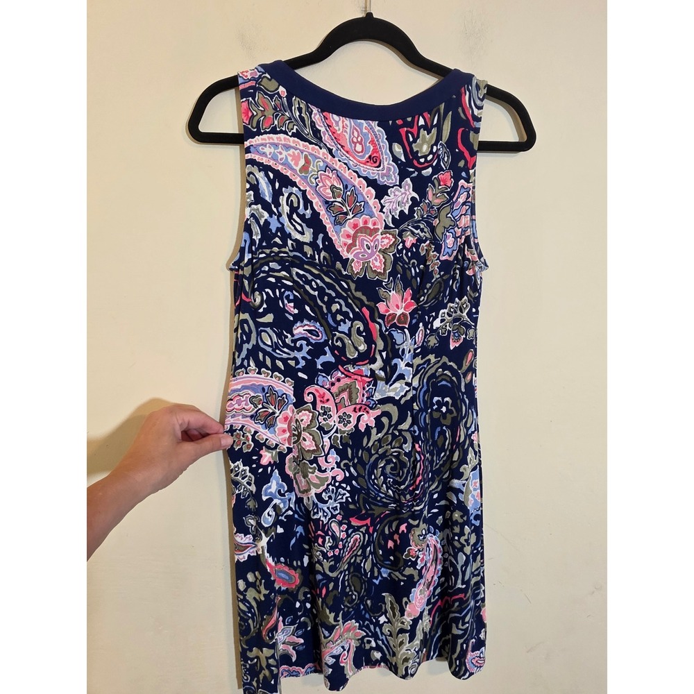 Tommy Bahama Paisley Promenade Tambour Dress Navy Blue Small TW616930 Pockets - Picture 4 of 9